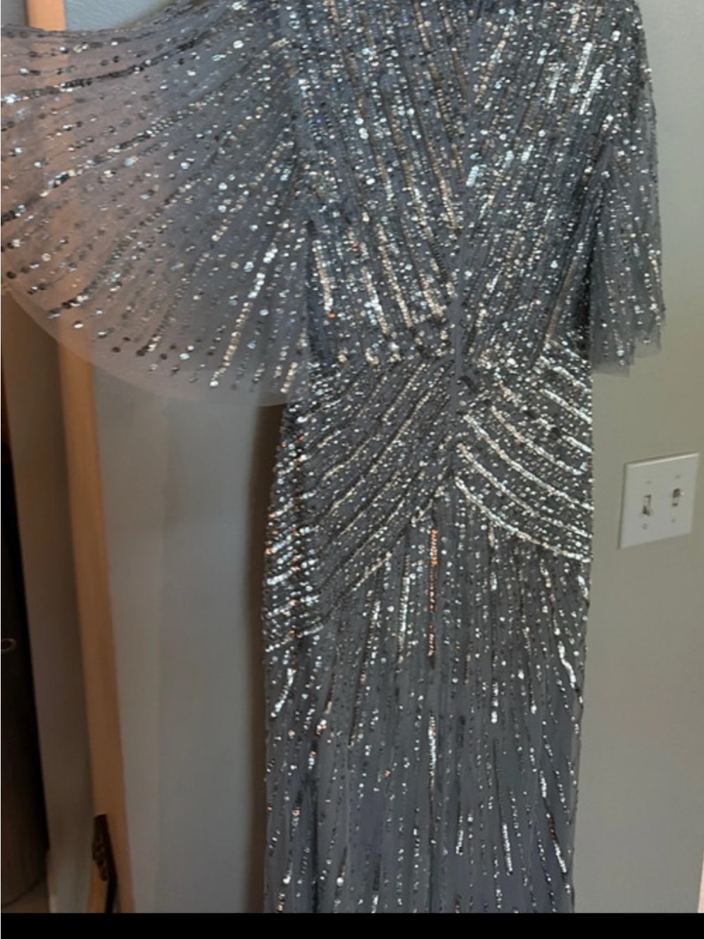Adrianna Papell Silver One-Shoulder Sequin Gown